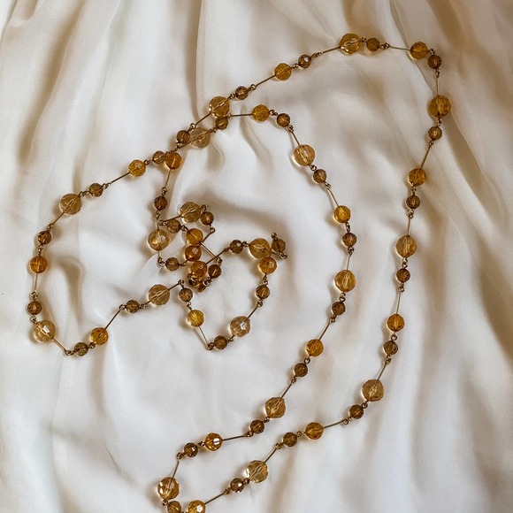 Vintage Jewelry - VTG Golden Amber 30" Bead Necklace